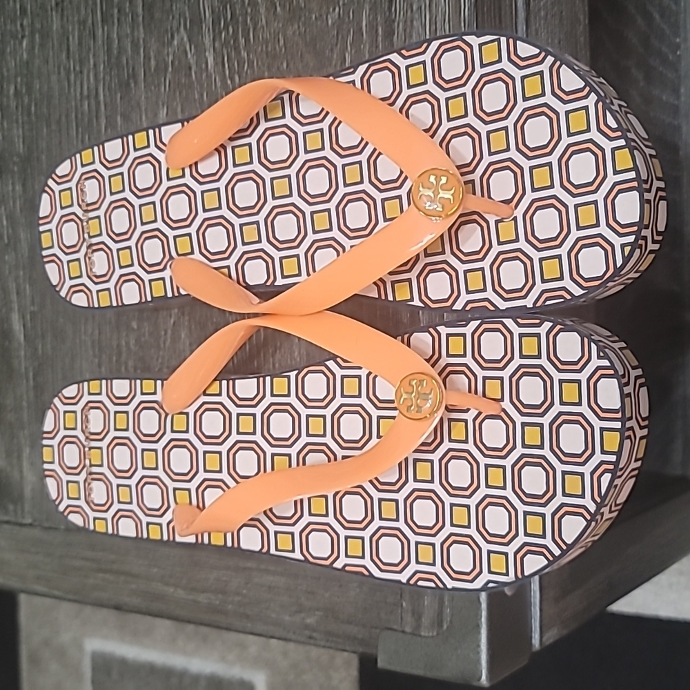 Tory Burch Orange Patterned Flip Flops size 11